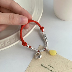 999 Pure Silver <b>Red</b> Rope Charm <b>Bracelet</b> With Natural Stone Pendant For Good Luck And Peace Unisex Everyday Wear - Product Image 5