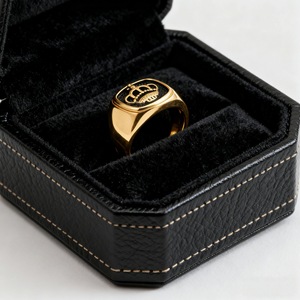 Bague signet personnalisée en acier inoxydable plaqué or avec gravure, badge LOGO, pour club familial ou champion - Product Image 4