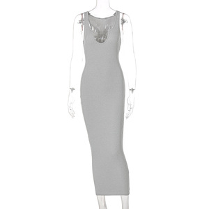 Robe longue sexy <span class=keywords><strong>pour</strong></span> <span class=keywords><strong>femme</strong></span> INS, style camisole, col en V profond, coupe ajustée, vêtements décontractés <span class=keywords><strong>pour</strong></span> <span class=keywords><strong>femme</strong></span>, vente en gros à prix réduit - Product Image 4