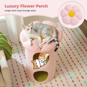 Cute 2 Level <strong>Cat</strong> Tree Tower House <strong>Cat</strong> Cave Condo Beds with Removeable Flower Bed <strong>Hideaway</strong> for Indoor <strong>Cats</strong> - Product Image 2