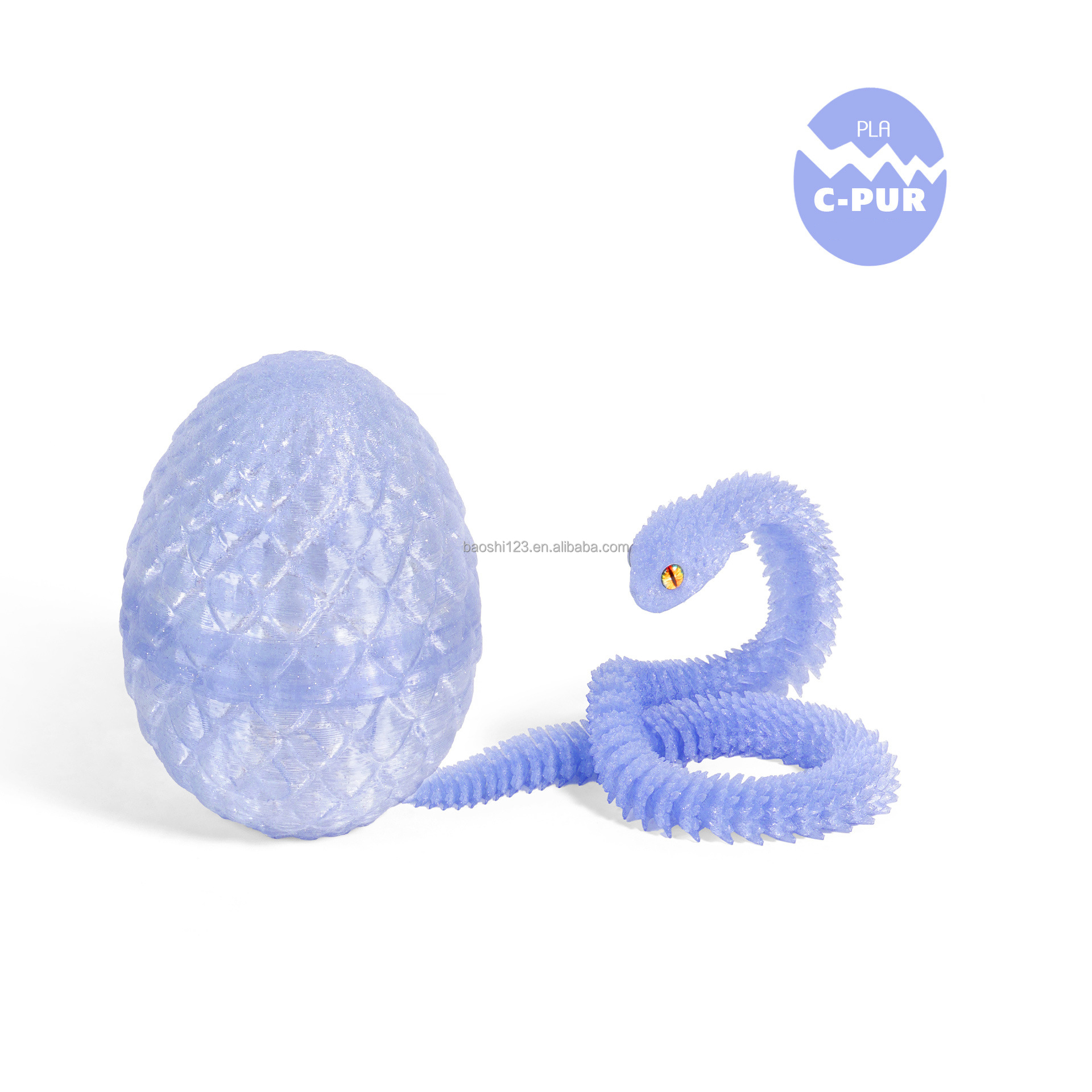 Oeuf de dragon 8,5 cm + Vipère 30 cm - Violet Nuage de Cristal