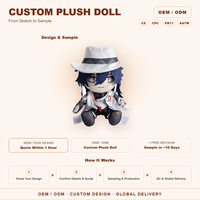 Poupée en peluche personnalisée blanche avec cheveux bleus, tenue de style détective, cadeau de collection, vente en gros