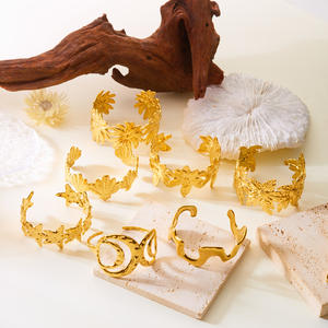 Classic Style Trendy 18K Gold Stainless Steel <b>Flower</b> Wide Open Fashion Women's Wedding Cuff <b>Bracelets</b> - Product Image 3