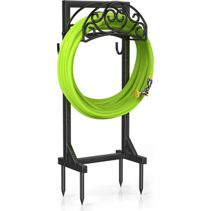 Freestanding <b>garden</b> hose holder, hose storage rack with tool <b>hooks</b>, can hold up to 150 feet of hose. - Product Image 1