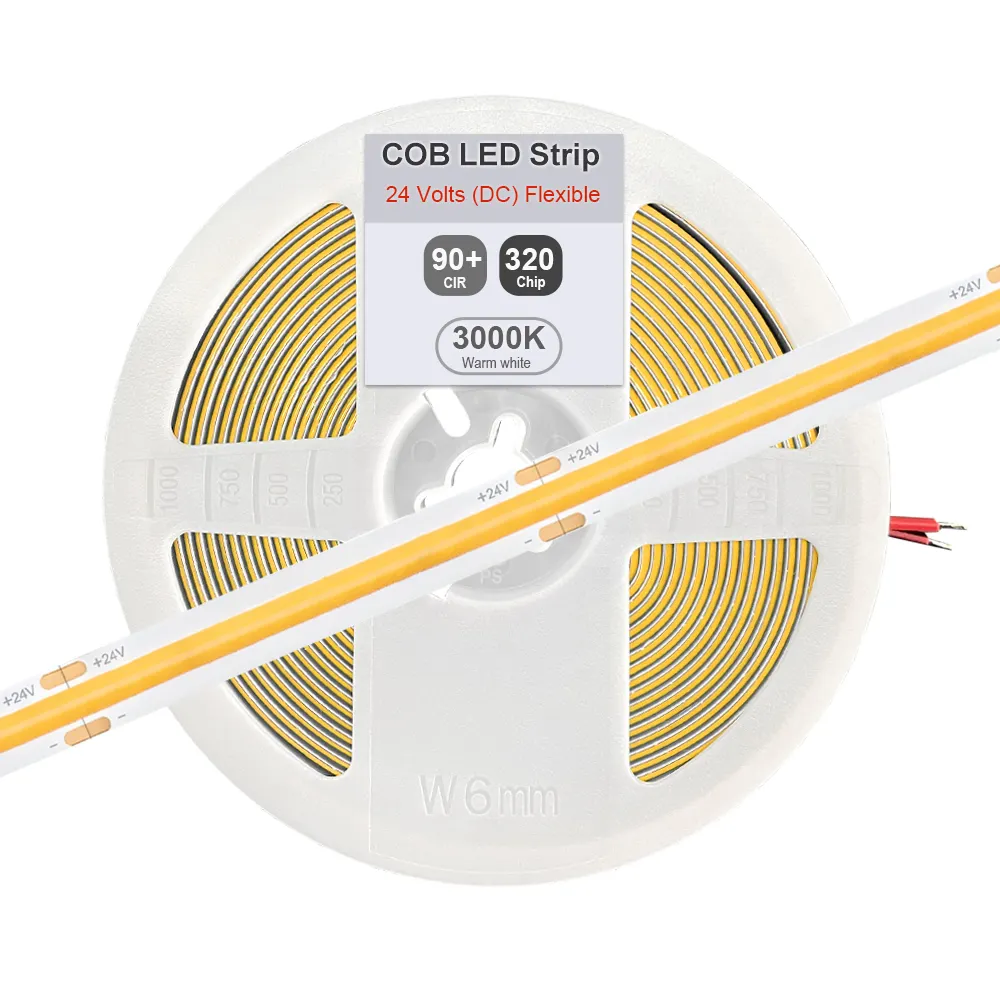 Светодиодная лента COB 12 В, 24 В, 320 светодиодов/м, белая, теплая, 2700K, CRI 90, гибкая светодиодная лента, точечный светильник COB