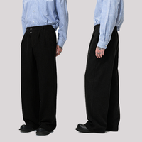 Pantalon de costume décontracté vintage ample à taille haute plissé avec braguette décalée en tissu peigné style britannique personnalisé QUICKSHOW pour hommes