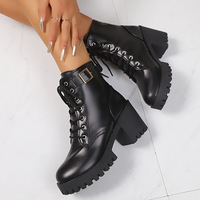 Nouvelles Bottes Western Cowboy Carrées pour Femme Grande Taille, Automne 2026, Tige en PU, Fermeture Éclair Latérale, Talon Épais, Noires