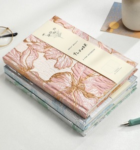 A5 buku harian siswa bertekstur kawat emas Jacquard Lily tangan buku besar 100 halaman buku catatan sekolah kain perlengkapan alat tulis grosir - Product Image 6