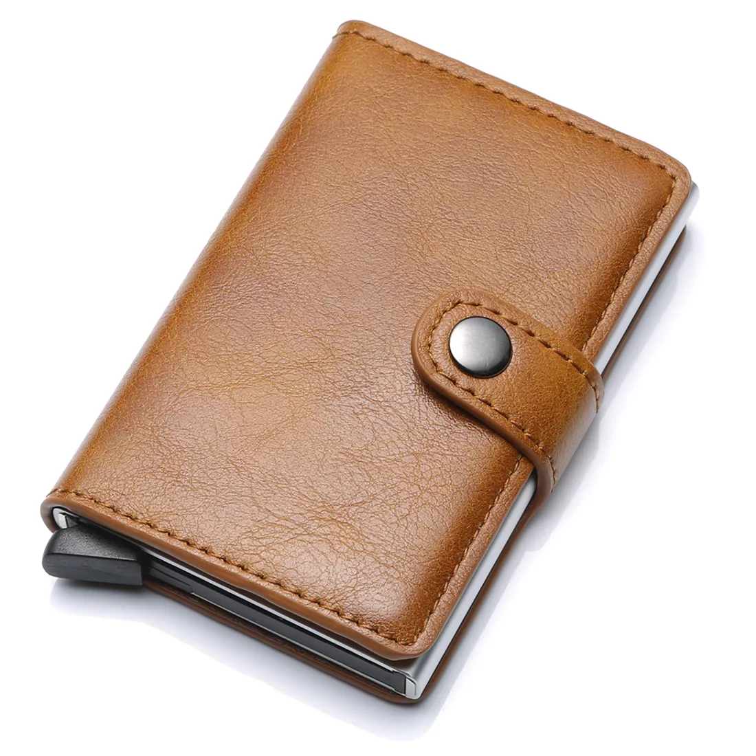 Carteira masculina pop-up, suporte para cartão de crédito, carteira inteligente, minimalista, fina, de couro