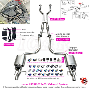 ไอคาร์ ออโต้ เอ็กซ์โซต์ สำหรับรถยนต์เล็กซัส IS250/IS300/IS350 ปี 2006-2011 ท่อไอเสียกลาง รุ่นปี 2013-2023 IS350 F Sport Axle Cat Back พร้อมปลายท่อ - Product Image 1