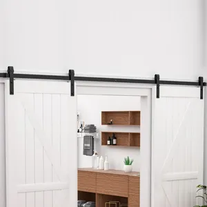 Double door heavy duty 150 kg black color sliding barn door hardware kit 8 Ft