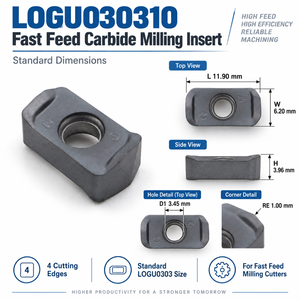 LOGU030310 Plaquettes de fraisage rapide en carbure de tungstène, outil CNC indexable pour la coupe de métaux lourds et d'acier, boîte de 10 pièces - Product Image 1