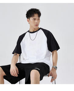 Camiseta Personalizada para Hombre, 100% Algodón, Antiarrugas, Transpirable, Corte Regular, Mangas Raglán en Contraste, Estilo Urbano Vintage - Product Image 1