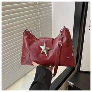 Nuevo Bolso Bandolera de PU con Textura, <span class=keywords><strong>Color</strong></span> Sólido, Casual, Gran Capacidad, con Tachuelas en Forma de Estrella, para Mujer - Product Image 2