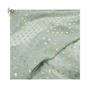 Wholesale Plain Shimmer Golden Polka Dots Frock Designs Georgette Fabric Saree
