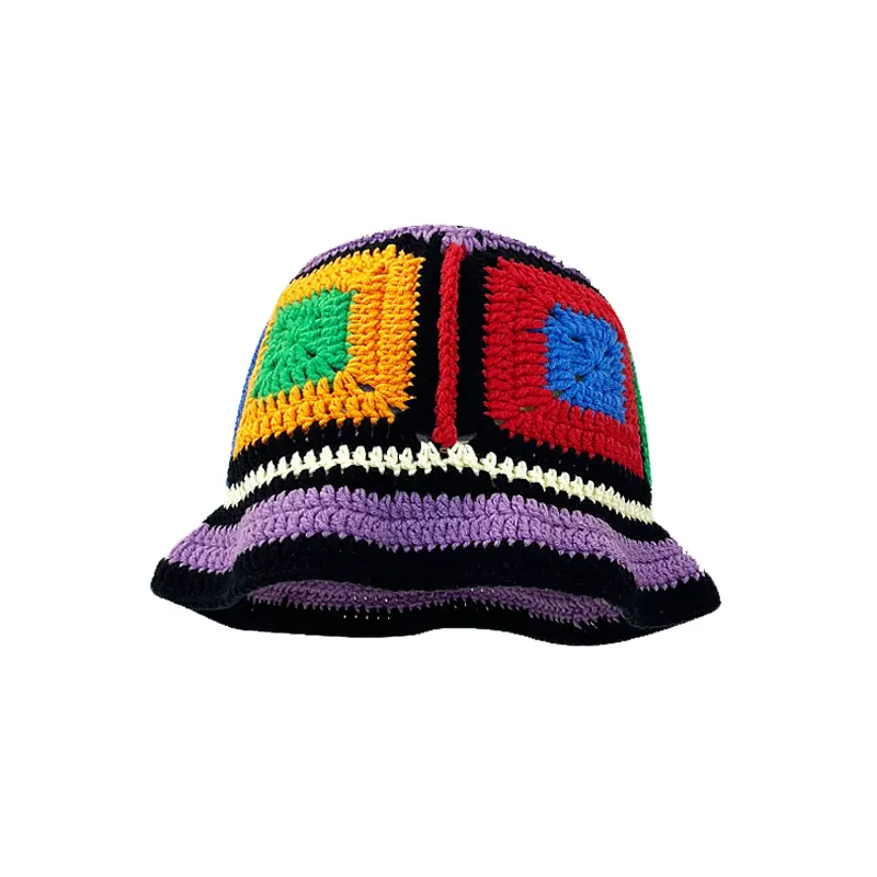 Topi Beanie buatan tangan Crochet musim panas Fashion lipat topi Bucket Crochet rajut kustom