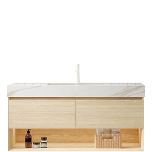 <span class=keywords><strong>FRIGGA</strong></span> Mueble de Baño con Lavabo de 48 Pulgadas, Gabinete de Almacenamiento Flotante de Madera Contrachapada, Cajones y Estante con Luz con Sensor, Lavabo de Cerámica Empotrado - Product Image 3
