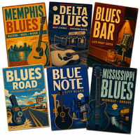 Pancarte en métal vintage style Blues, rétro, décor mural pour bar musical, avec guitare et autoroute, affiche décorative