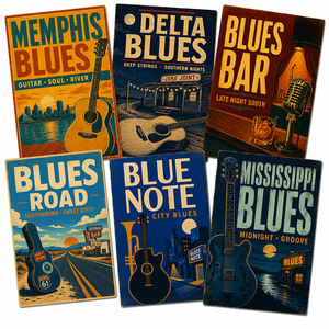 <strong>Vintage</strong> Blues Road Tin Sign Retro Metal Sign Old Fashioned Guitar <strong>Music</strong> Bar Highway Wall Decor <strong>Poster</strong> - Product Image 1