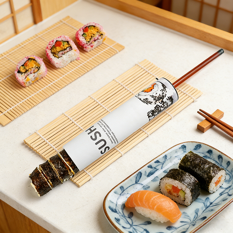 Custom Printed Suka Sushi Paper Tube Pop Up Cylinder Sashimi Takeaway Box Roll Tube Packaging With Soy Sauce