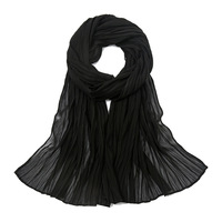 2026 Premium Longue Écharpe Hijab Musulmane en Coton Plissé Froissé Couleur Unie, Chiffon Perlé et Effet Feuille Froissée pour Femmes de Malaisie