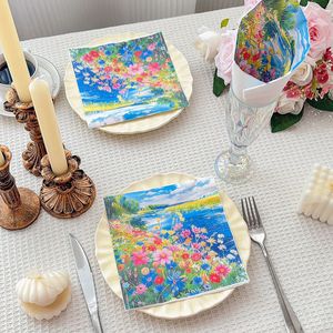 Creative Oil Painting Style Floral Printed Paper Napkins 330mm Disposable For Wedding Decorations - Product Image 1