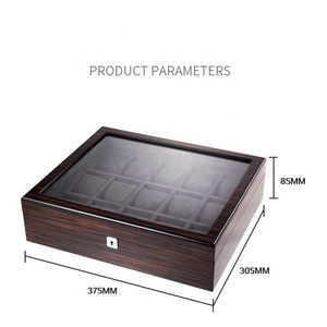 Boîte de rangement de luxe en bois pour montres avec serrure à clé, vitrine à montres avec couvercle en verre, finition ébène, boîte de rangement pour montres pour hommes et femmes - Product Image 6