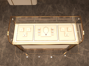 Mostrador de Exhibición de Joyería de Lujo en Oro Blanco, Vitrina de Vidrio Templado con Almacenamiento para Tienda Minorista, para Collares y Anillos - Product Image 1