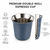 Taza Demitasse de Acero Inoxidable de 80 ml con Acabado Pulido Espejo, Taza de Café Espresso de Doble Pared Aislada para el Hogar o Bar