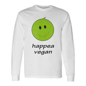 Camiseta Vegana de Manga Larga Happea, Diseño con Palabras de Temática Vegetariana y Culinaria a Base de Plantas - Product Image 1