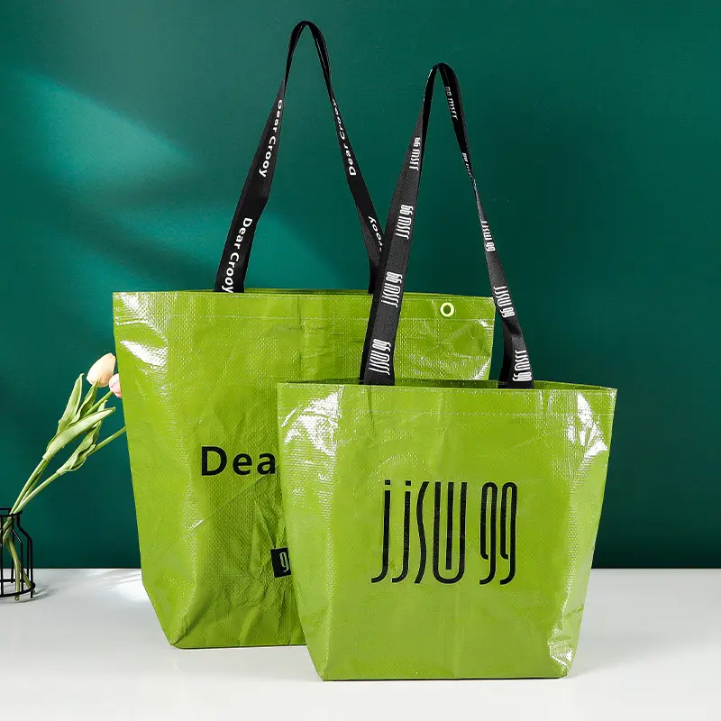 इको पुनः प्रयोज्य मुद्रित हैंडल शॉपिंग बैग कस्टम पीपी बुने टोटे लैमिनेटेड किराने बैग बैग