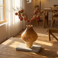 Vase à fleurs en verre marron dégradé texturé moucheté, ventre large et col étroit, pour la décoration intérieure, vente en gros