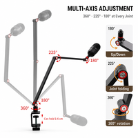 Bras de microphone professionnel robuste anti-affaissement 360° °   Support de micro rotatif et réglable pour podcast, jeux et studio, fixation de micro de bureau