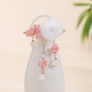 Diadema de estilo antiguo con pompones, borlas y horquillas oscilantes, pinzas para el cabello infantiles de estilo hada, accesorios para el cabello de Hanfu de felpa - Product Image 4