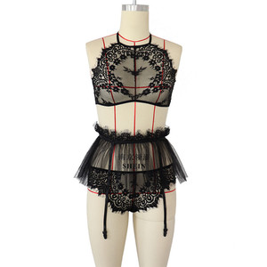 Set Lingerie Seksi Imut dengan Tali Garter, Transparan, Berlubang, untuk Wanita Dewasa, Renda, Bikini 3 Potong, Lingerie Korea - Product Image 5