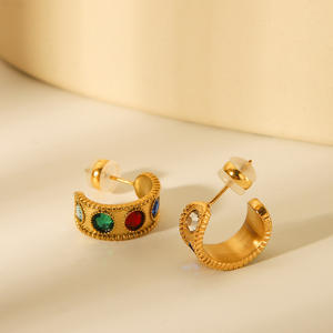 <span class=keywords><strong>Pendientes</strong></span> de Zirconia en Forma de C de Acero Inoxidable Chapados en Oro de 18K para Mujer, Diseño Vintage de Lujo Ligero, <span class=keywords><strong>Pendientes</strong></span> de Moda - Product Image 2