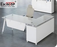 Meubles de bureau Ekintop, design moderne, bureau en forme de L pour PDG, petites tables de bureau exécutives, tables de bureau en verre avec plateau en verre