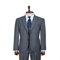 Costume d'affaires gris en laine et polyester pour homme grande taille PERRE, style britannique, double boutonnage, col mandarin, anti-plis, anti-statique