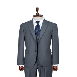 Costume d'affaires gris en laine et polyester pour homme PERRE, style britannique, double boutonnage, col mandarin, tissu peigné anti-plis, coupe classique - Product Image 1