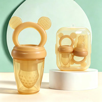 Anneau de dentition pour bébé fruits et légumes avec chaîne anti-chute en silicone, motif dessin animé, pochette à secouer et à presser pour aliments solides dès 6 mois