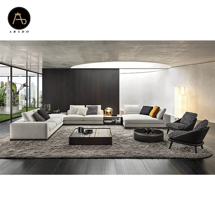 Minimalist italian designer sofe set furniture living room u shape salas modern luxury withe fabric couch and sofa