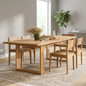 Ensemble de salle à manger d'extérieur en teck massif de qualité supérieure, table rectangulaire de patio avec 6 chaises à lattes - Product Image 2