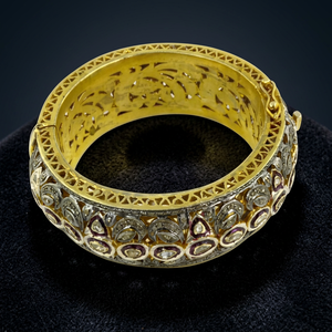 925artpalace Brazalete Victoriano Chapado en Oro con Diamantes Tradicionales Indios, Elegante y Exquisito - Product Image 1