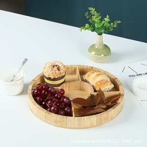 Wooden Round <b>Tray</b> Multi Compartment <b>Snack</b> Dish Solid Wood Fruit Platter Residential Use - Product Image 4