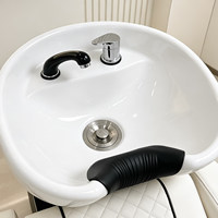 Nouveau style lit de lavage de cheveux commercial en céramique avec cadre en bois, repose-pieds réglable et éponge haute densité pour salons de coiffure et instituts de beauté