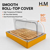 Vitrine à pain de boulangerie avec couvercle en polycarbonate à roulettes, plateau à miettes amovible en bois, bac en acier inoxydable, anti-poussière, certifiée NSF CE