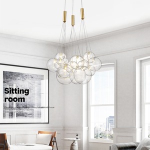 Multi Head Bubble Chandelier Round Glass Pendant <b>Light</b> For Living Room And <b>Dining</b> Room Modern Style Decorative Lighting Fixture - Product Image 1