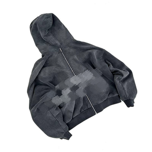 Sweat à capuche surdimensionné vintage personnalisé pour homme, 100 % coton épais, avec fermeture éclair, style streetwear, imprimé numérique, coupe courte, pour l'automne - Product Image 4