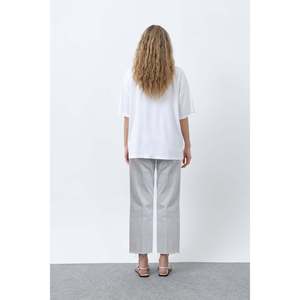 Pantalones Oxford de Pierna Recta para Mujer, Color Beige, Cintura Media, Transpirables - Product Image 1