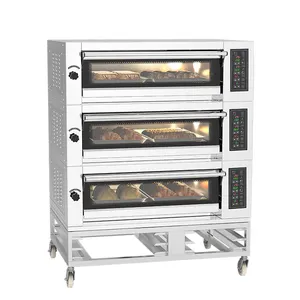 Horno comercial de cubierta de acero inoxidable con vapor, 6 bandejas, 3 cubiertas, horno de panadería